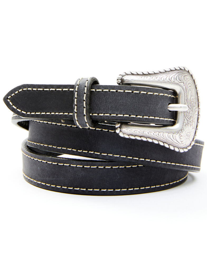 Shyanne Women's Daisy Black Skinny Leather Belt, Black, hi-res