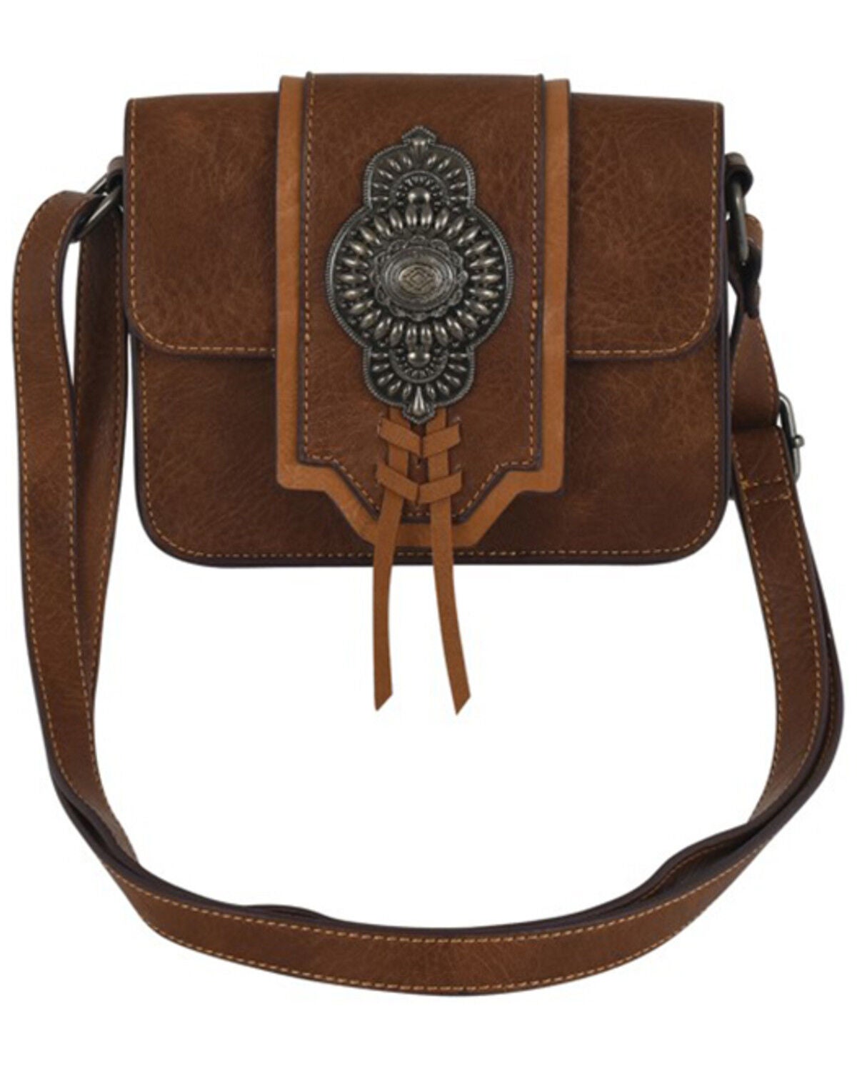 Image #1 - Justin Women's Silvertone Concho Small Crossbody Bag, Brown, hi-res