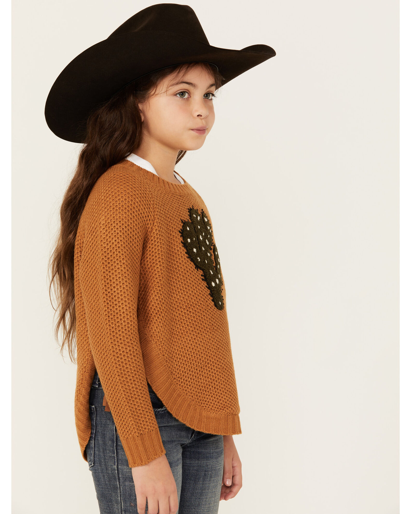 Product Name Cotton & Rye Girls' Cactus Applique Round Bottom Sweater
