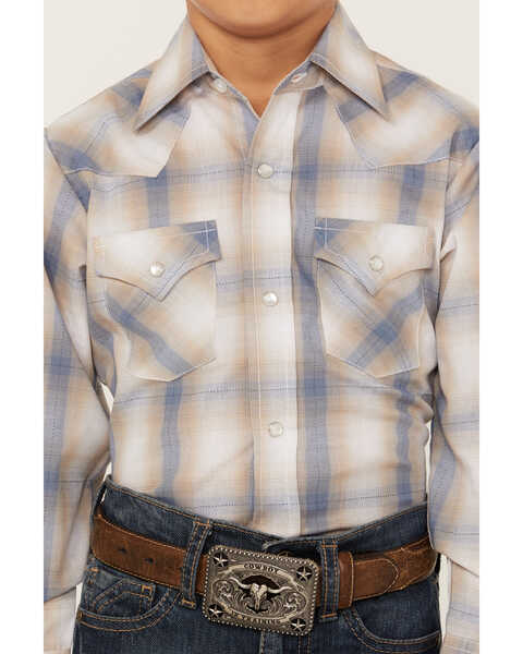Image #3 - Ely Walker Boys' Textured Plaid Print Long Sleeve Pearl Snap Western Shirt, White, hi-res