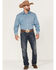 Stetson Men's Micro Chip Geo Print Long Sleeve Pearl Snap Western Shirt , Blue, hi-res