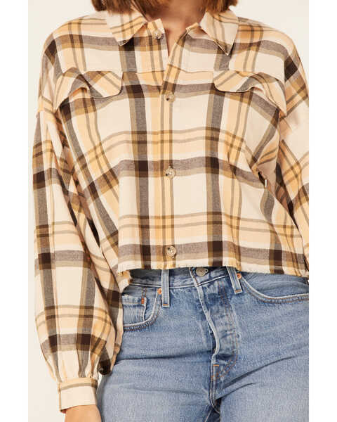 Image #3 - Shyanne Women's Plaid Print Long Sleeve Flannel Button Down Shirt, Sand, hi-res