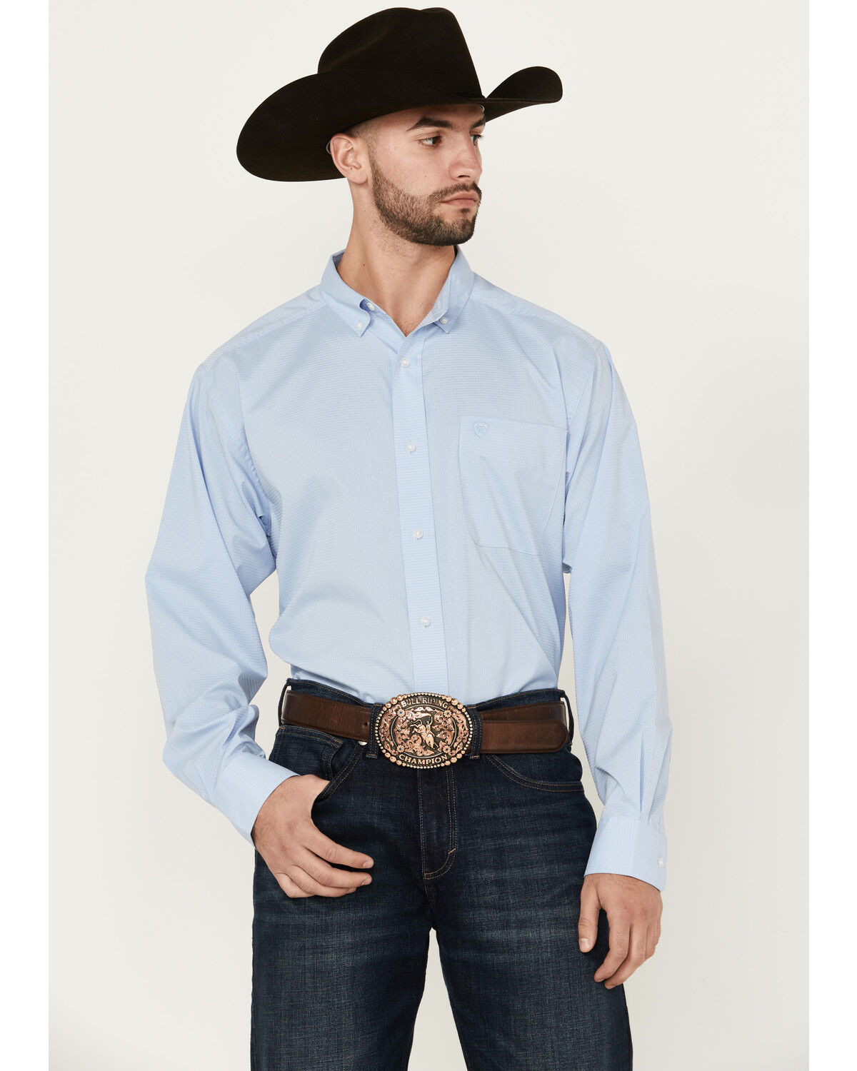 Image #1 - Ariat Men's 360 Airflow Solid Long Sleeve Button-Down Western Shirt, Light Blue, hi-res