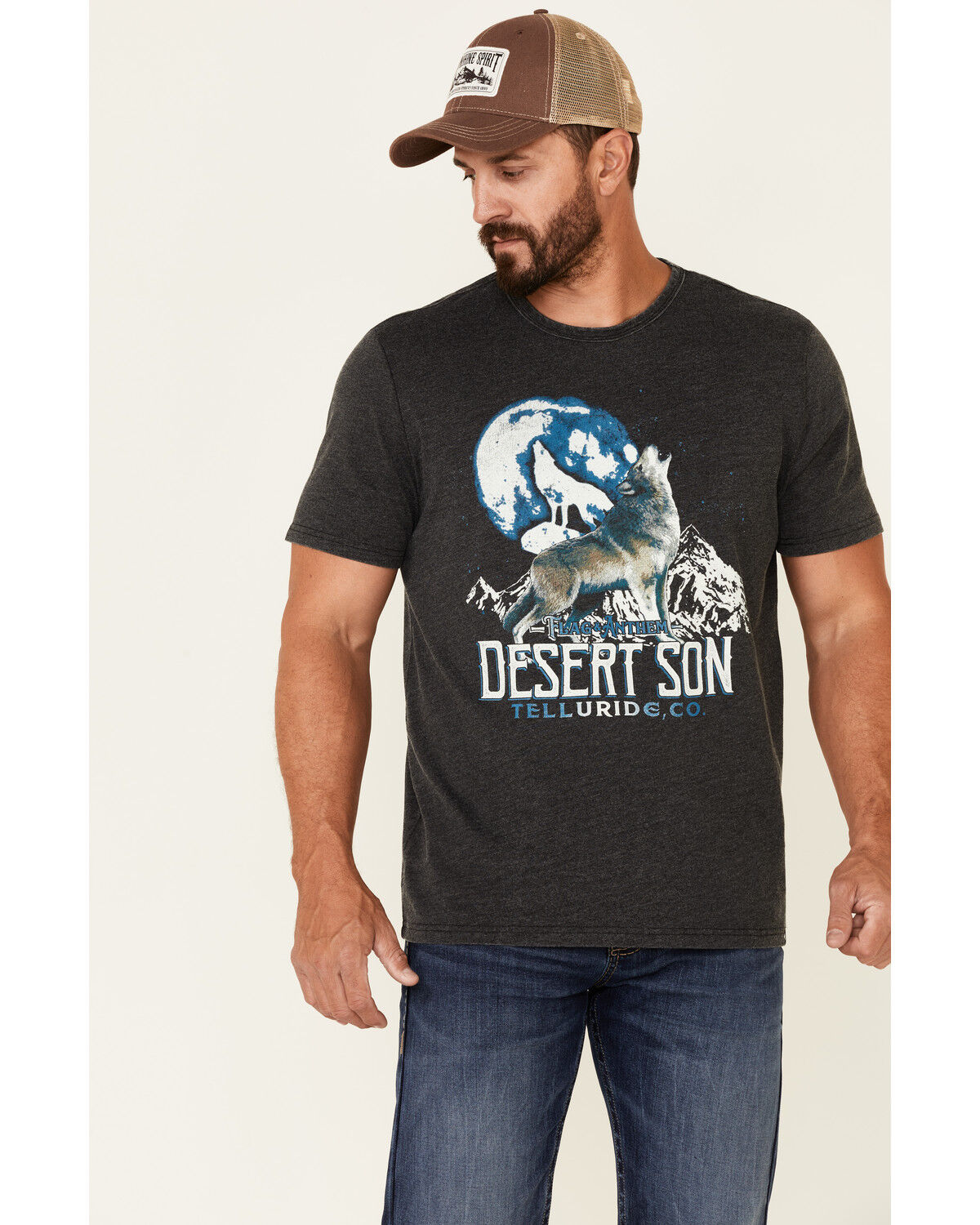Image #1 - Flag & Anthem Men's Charcoal Burnout Howling Wolf Graphic Short Sleeve T-Shirt, Charcoal, hi-res