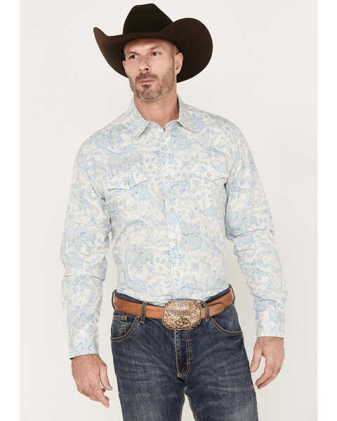 Image #1 - Wrangler Retro Men's Premium Floral Paisley Print Long Sleeve Snap Western Shirt, Aqua, hi-res
