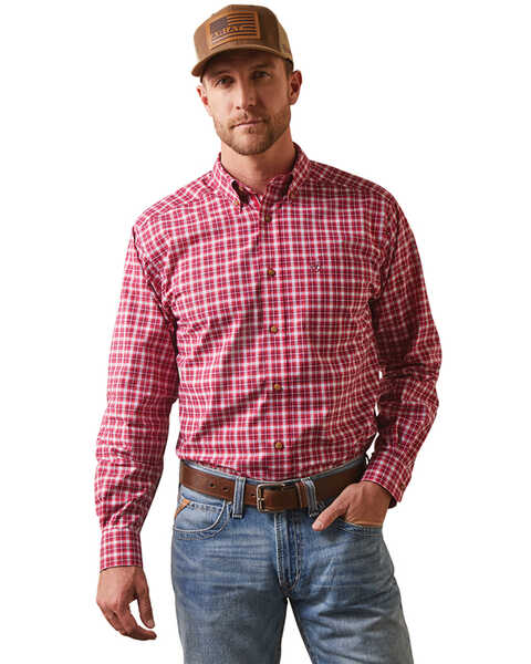 Image #1 - Ariat Men's Indiana Plaid Print Long Sleeve Button-Down Performance Western Shirt , Red, hi-res