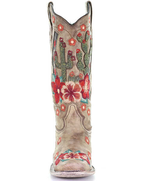 Image #5 - Corral Women's Cactus Floral Embroidery Overlay Western Boots - Square Toe, Taupe, hi-res