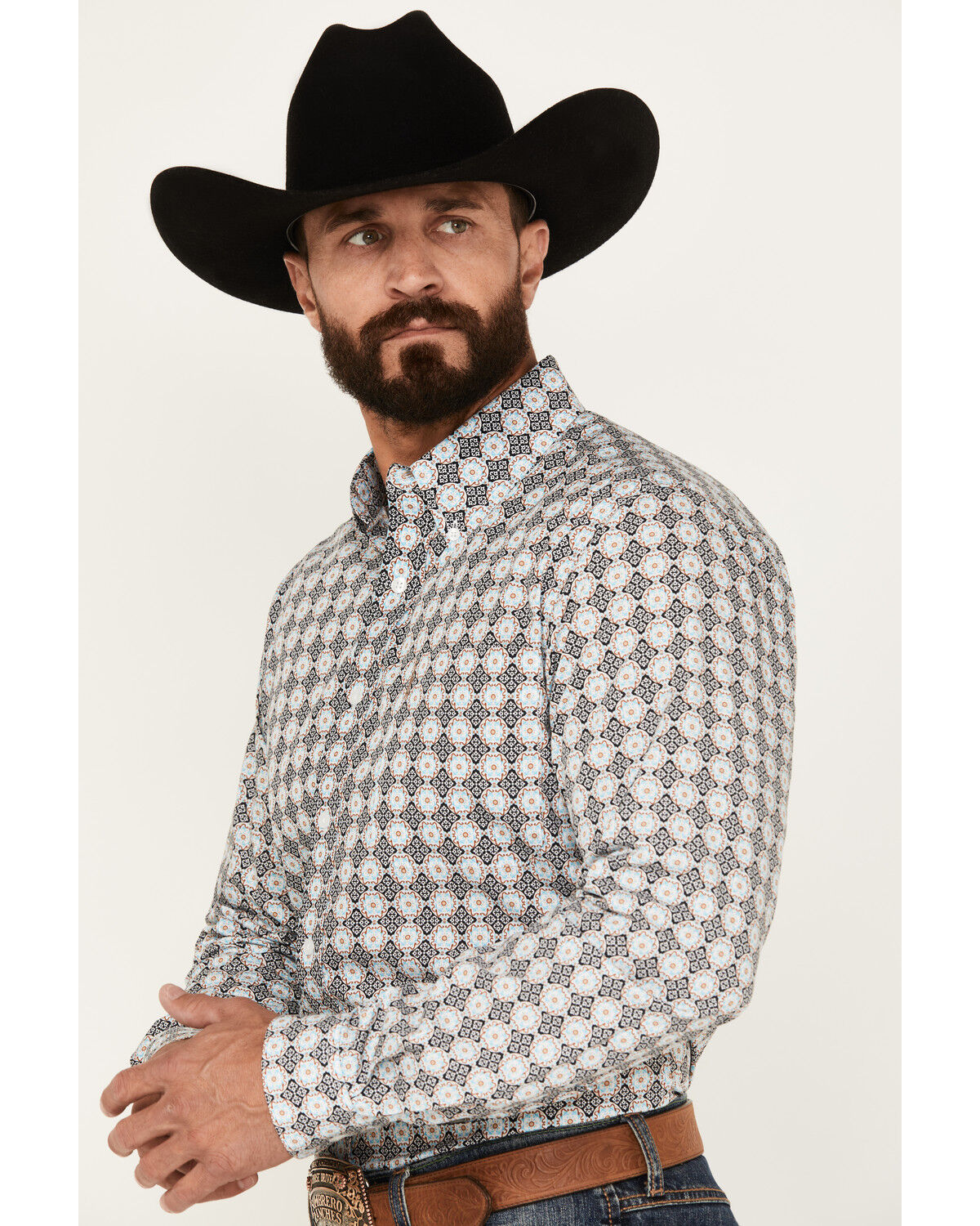Image #2 - Cinch Men's Medallion Print Long Sleeve Button-Down Western Shirt, Light Blue, hi-res