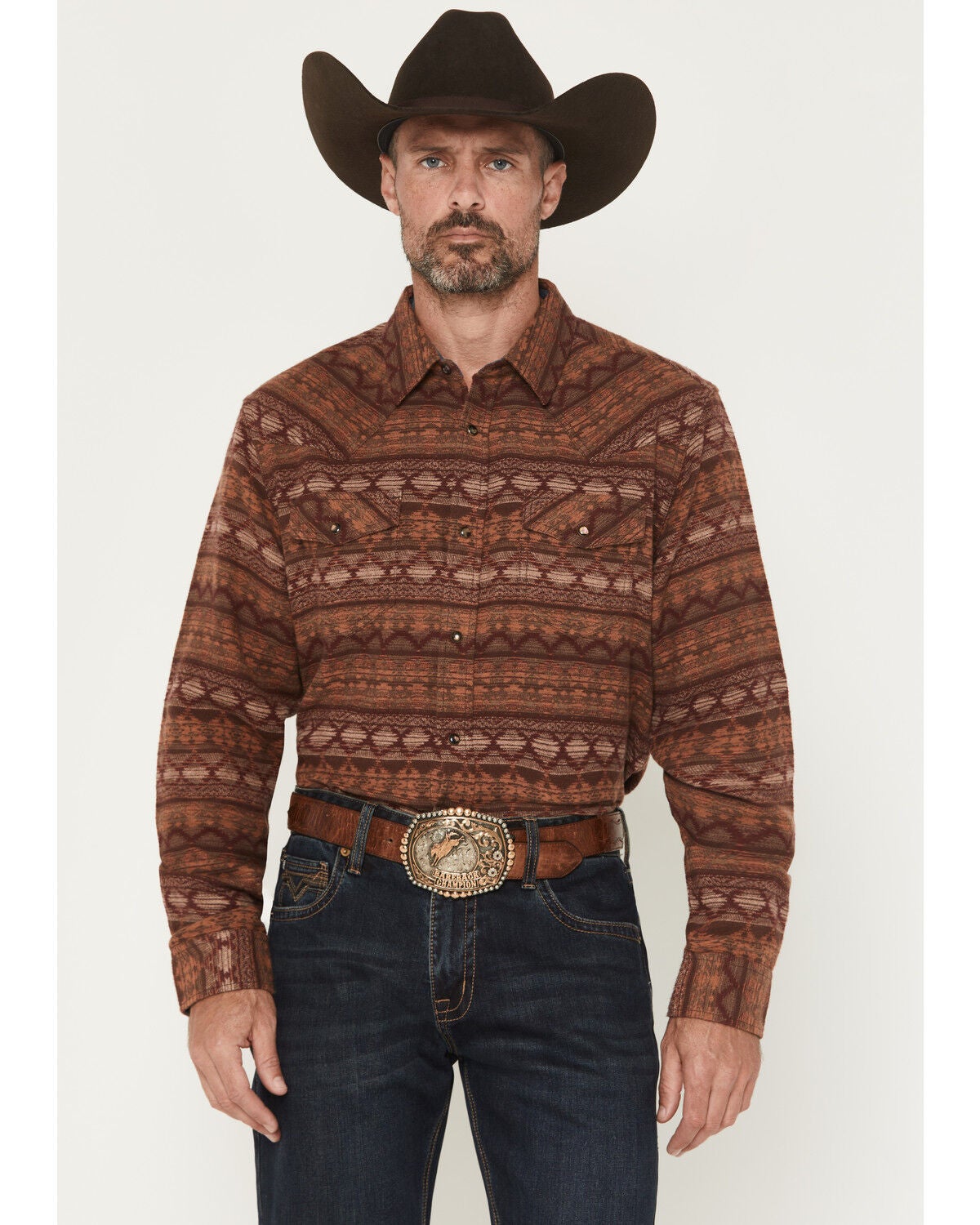Cody James Men's Red Label Southwestern Print Long Sleeve Snap Flannel Shirt, Red, hi-res