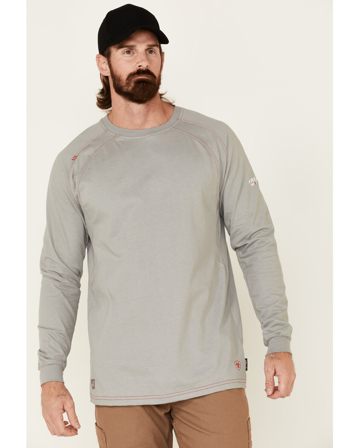 Image #1 - Ariat Men's FR Work Crew Long Sleeve T-Shirt, Silver, hi-res