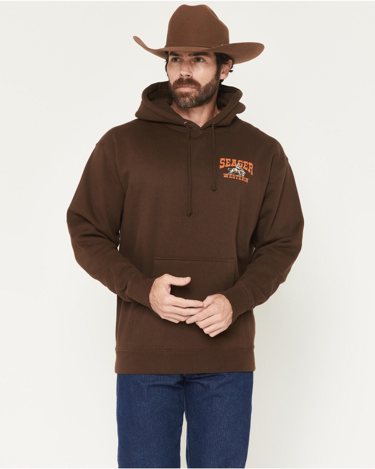 Image #2 - Seager Men's Rodeo Graphic Hooded Sweatshirt, Brown, hi-res