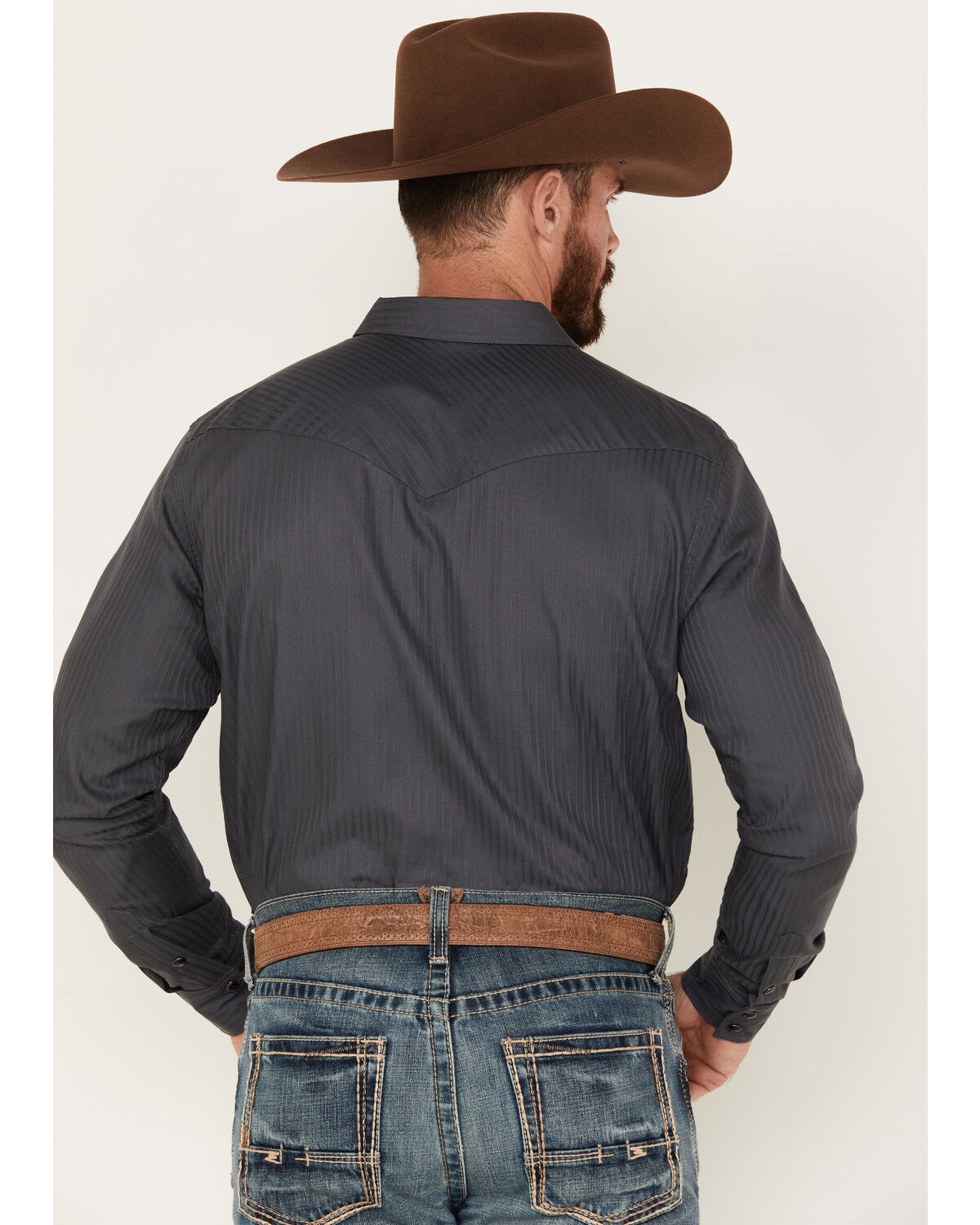 Image #4 - Gibson Trading Co Men's Southside Satin Stripe Snap Western Shirt, Grey, hi-res
