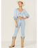 Image #4 - Beyond The Radar Women's Gingham Tie Front Crop Blouse, Blue, hi-res