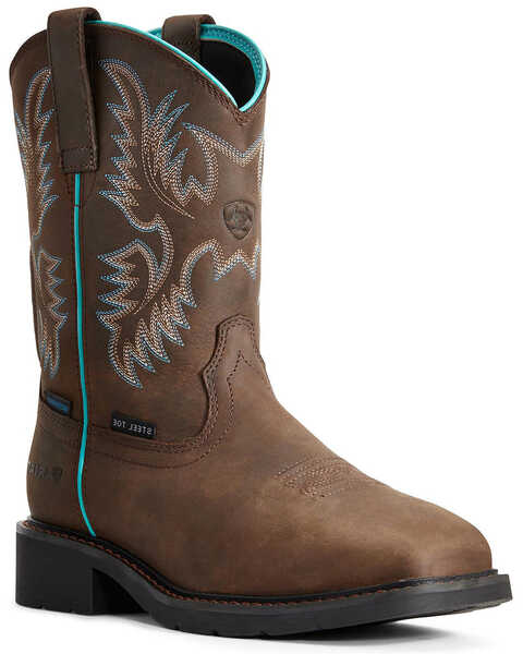 Ariat Women's Krista Waterproof Western Work Boots - Steel Toe, Brown, hi-res