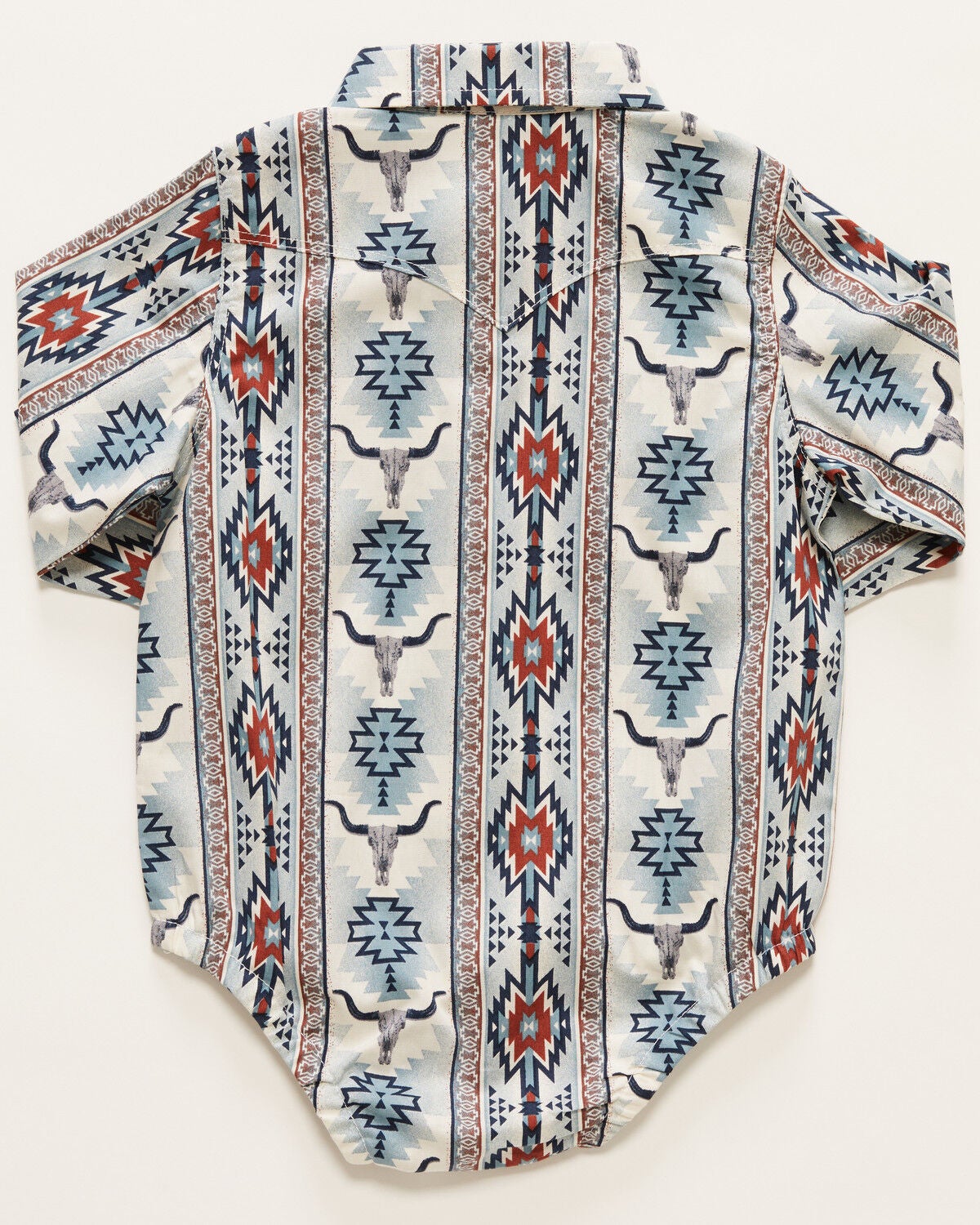 Image #3 - Wrangler Infant Boys' Southwestern Steerhead Print Long Sleeve Snap Western Onesie, Blue, hi-res
