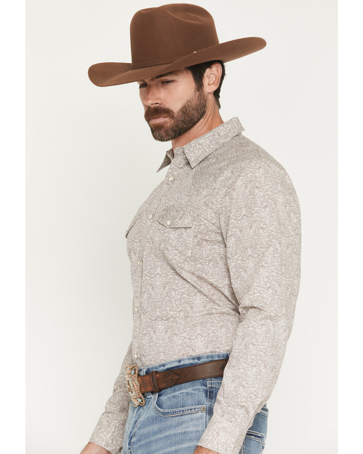 Image #2 - Gibson Trading Co Men's Mind Trap Paisley Print Long Sleeve Snap Western Shirt - Tall, Ivory, hi-res