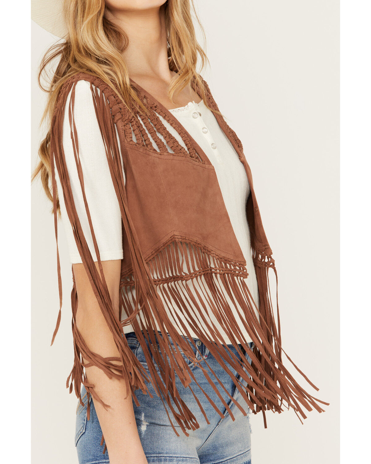 Image #3 - Idyllwind Women's Ennis Suede Crochet Vest, Brown, hi-res