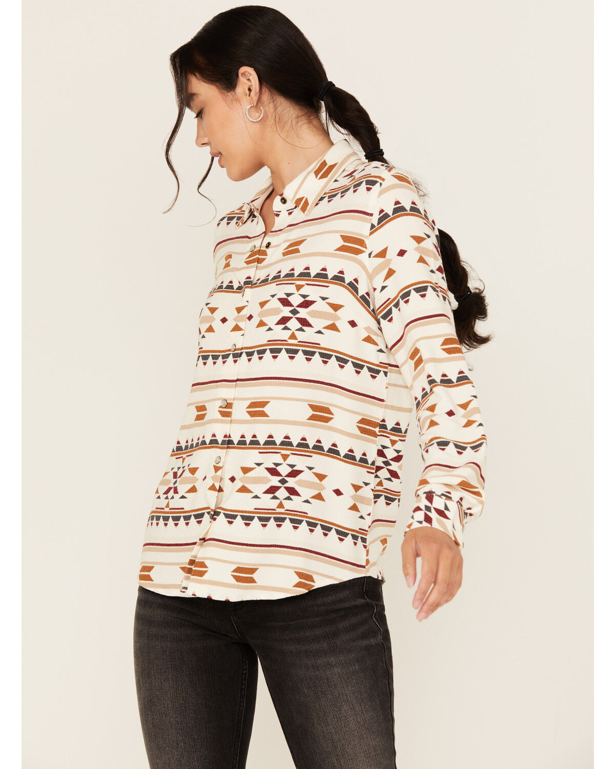 Image #1 - Idyllwind Women's Maplegrove Southwestern Print Long Sleeve Western Shirt, Ivory, hi-res