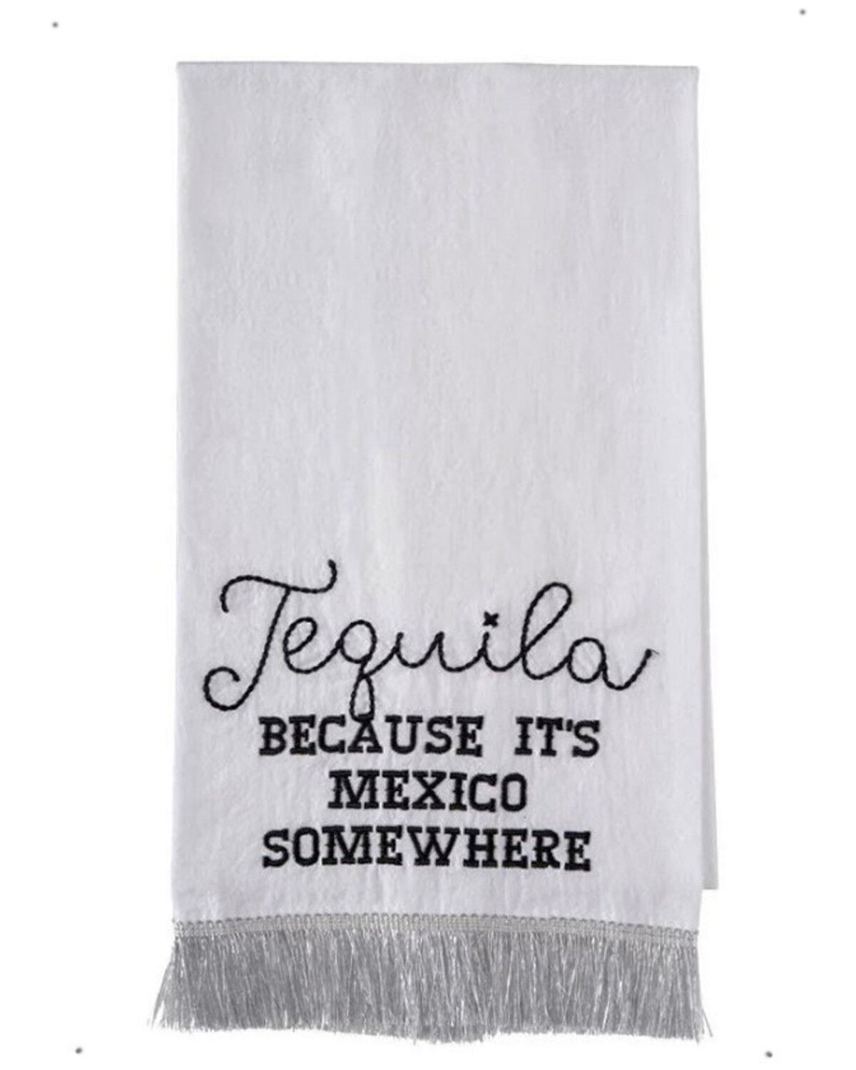 Image #1 - Totalee Gift Tequila Silver Fringe Tea Towel, Black/white, hi-res