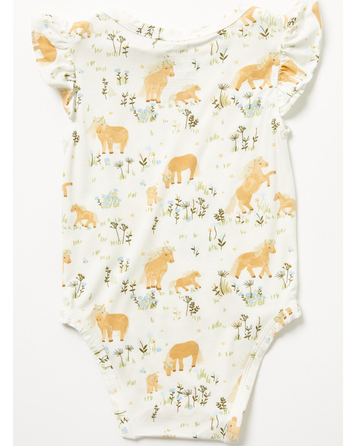 Image #3 - Angel Dear Infant Girls' Pretty Ponies Ruffle Sleeve Snap Onesie, Cream, hi-res