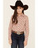 Cruel Girl Girls' Pink Diamond Geo Print Long Sleeve Western Shirt , Pink, hi-res