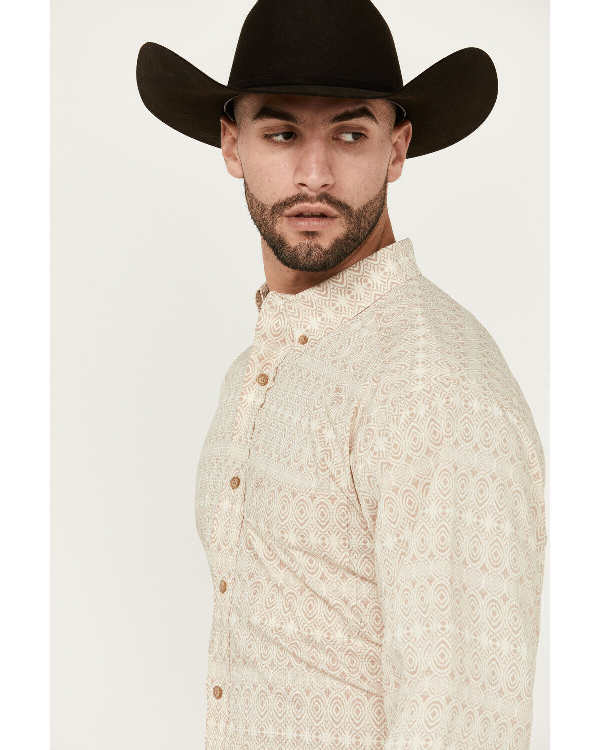 Image #2 - Ariat Men's 360 Airflow Geo Print Long Sleeve Button-Down Western Shirt, Beige, hi-res