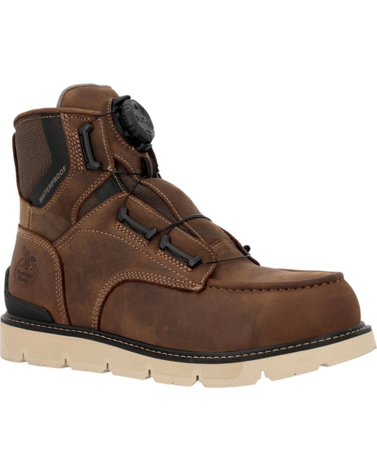 Image #1 - Georgia Men's 6" Carbon Flex Wedge BOA Electrical Moc Work Boots - Carbon Toe, Brown, hi-res