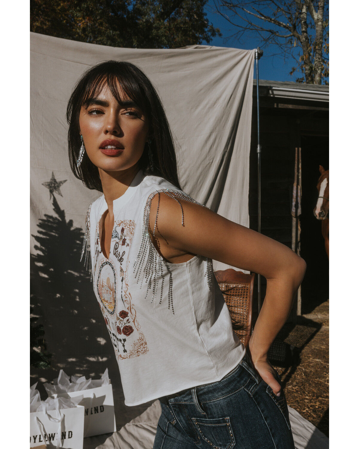 Image #5 - Idyllwind Women's Trailer Park Pretty Rhinestone Fringe Sleeveless Shirt, Ivory, hi-res