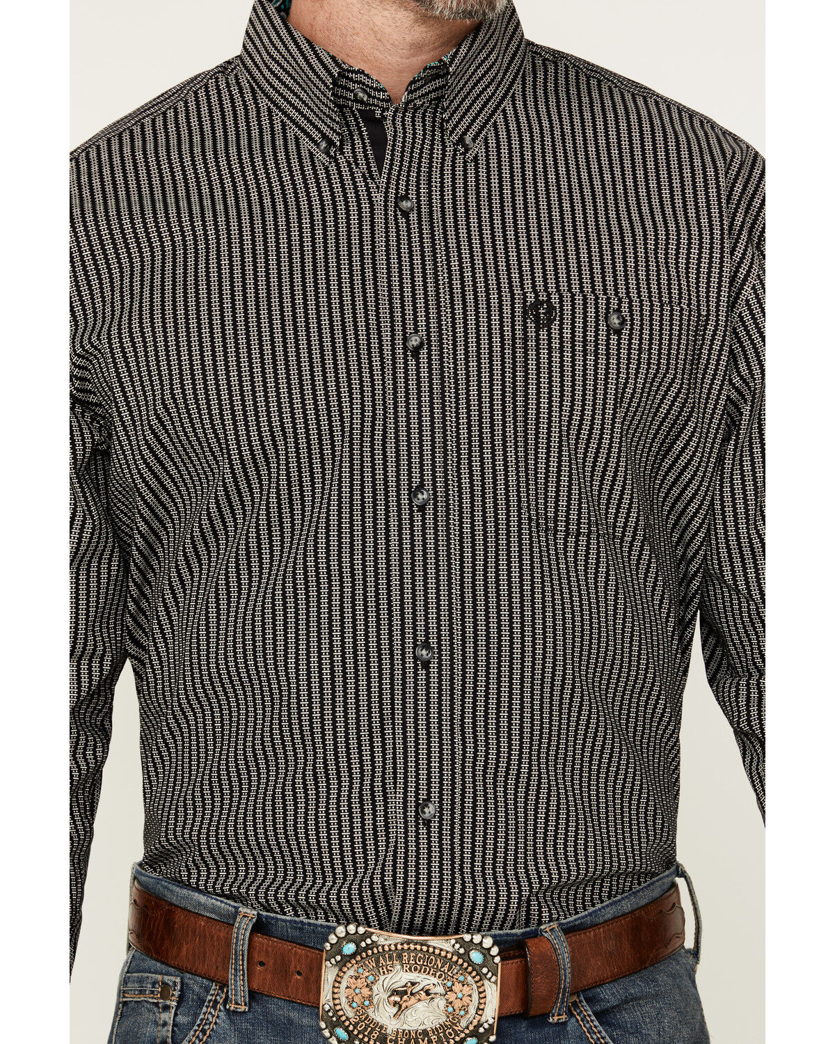 Image #3 - George Strait by Wrangler Geo Print Long Sleeve Button-Down Stretch Western Shirt, Black, hi-res