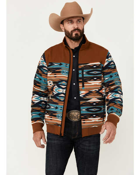 RANK 45® Men's Southwestern Print Bomber Softshell Jacket , Rust Copper, hi-res