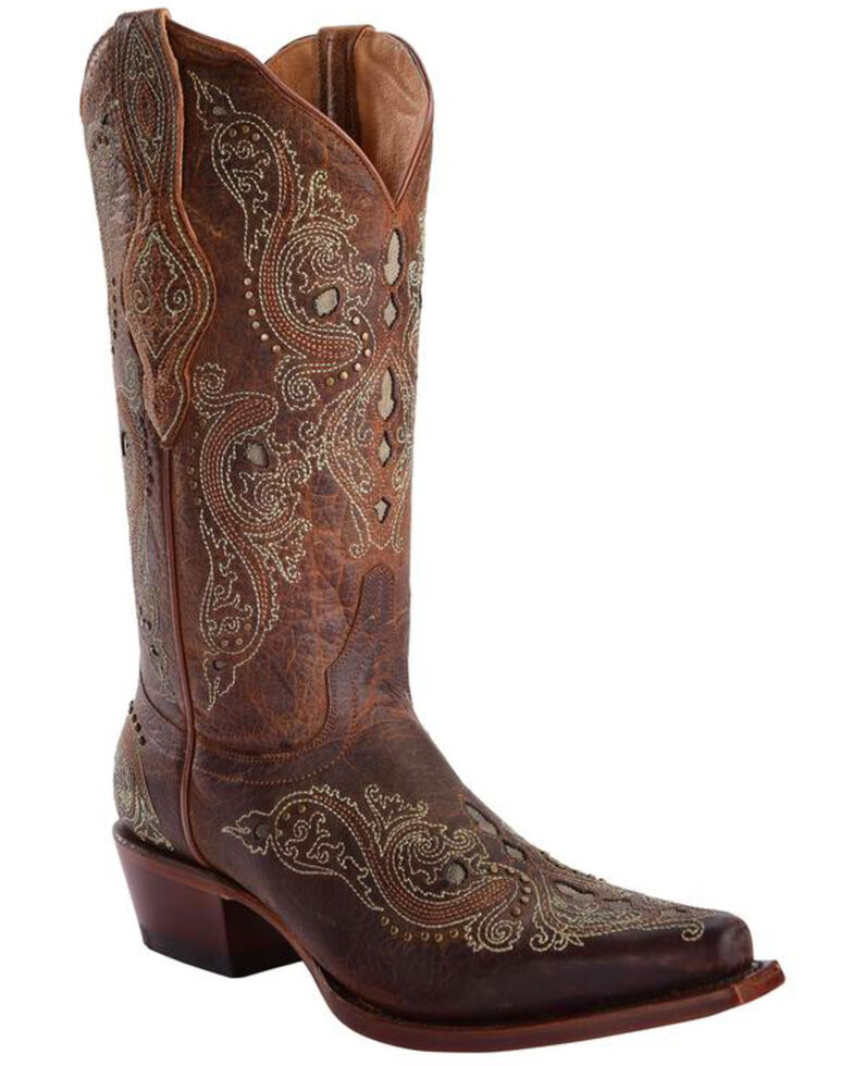 Shyanne Women's Isabelle Inlay Stud Western Boots - Snip Toe, Brown, hi-res