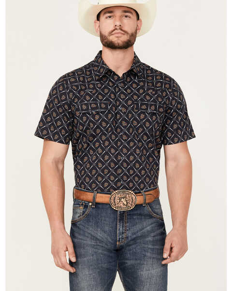 Image #1 - Gibson Trading Co Men's Floral Geo Print Short Sleeve Snap Shirt, Indigo, hi-res