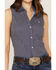Image #3 - Roper Women's Amarillo Poplin Sleeveless Pearl Snap Western Shirt, Navy, hi-res