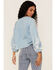 Roper Women's Denim Lace Embroidered Floral Peasant Top, Blue, hi-res
