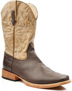 Roper Men's Tan Faux Leather Cowboy Boots - Square Toe, Brown, hi-res