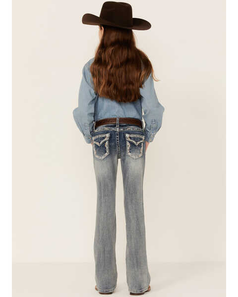 Grace In LA Girls' Medium Wash Border Pocket Bootcut Jeans , Blue, hi-res