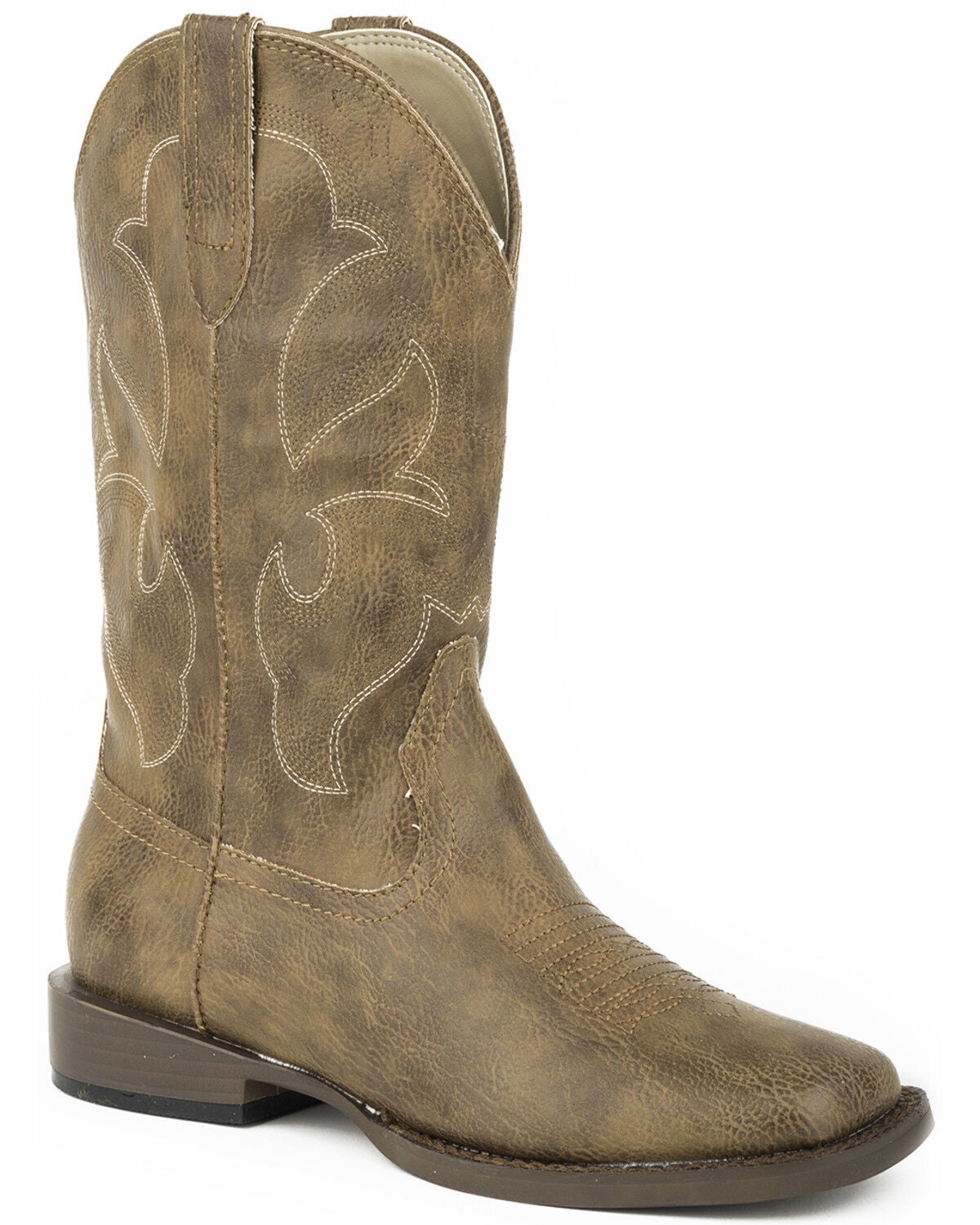 Roper Boys' Tumbled Faux Leather Western Boots - Square Toe, Tan, hi-res