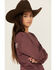 Image #2 - Ariat Girls' Horseshoe Long Sleeve Graphic Tee, Maroon, hi-res
