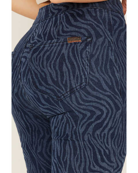 Image #4 - Rock & Roll Denim Women's Tiger Print High Rise Stretch Flare Jeans, Blue, hi-res