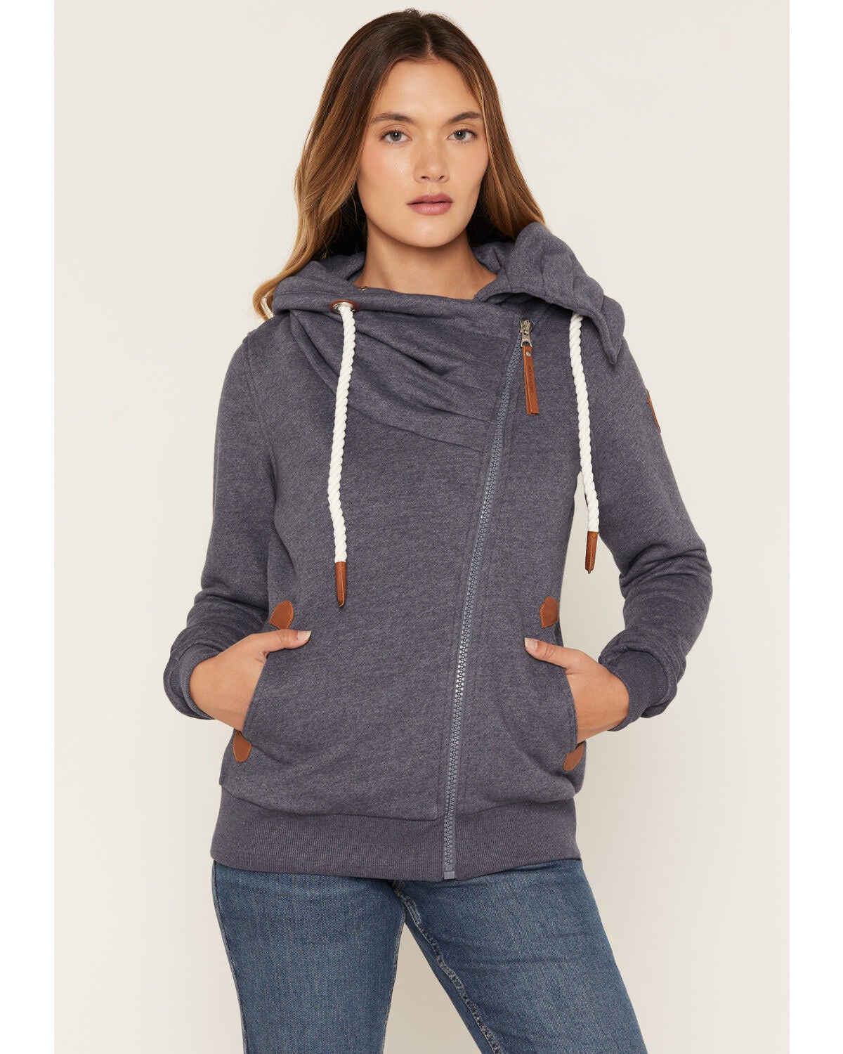 Wanakome Women's Hestia Asymmetrical Full-Zip Sweatshirt, Navy, hi-res