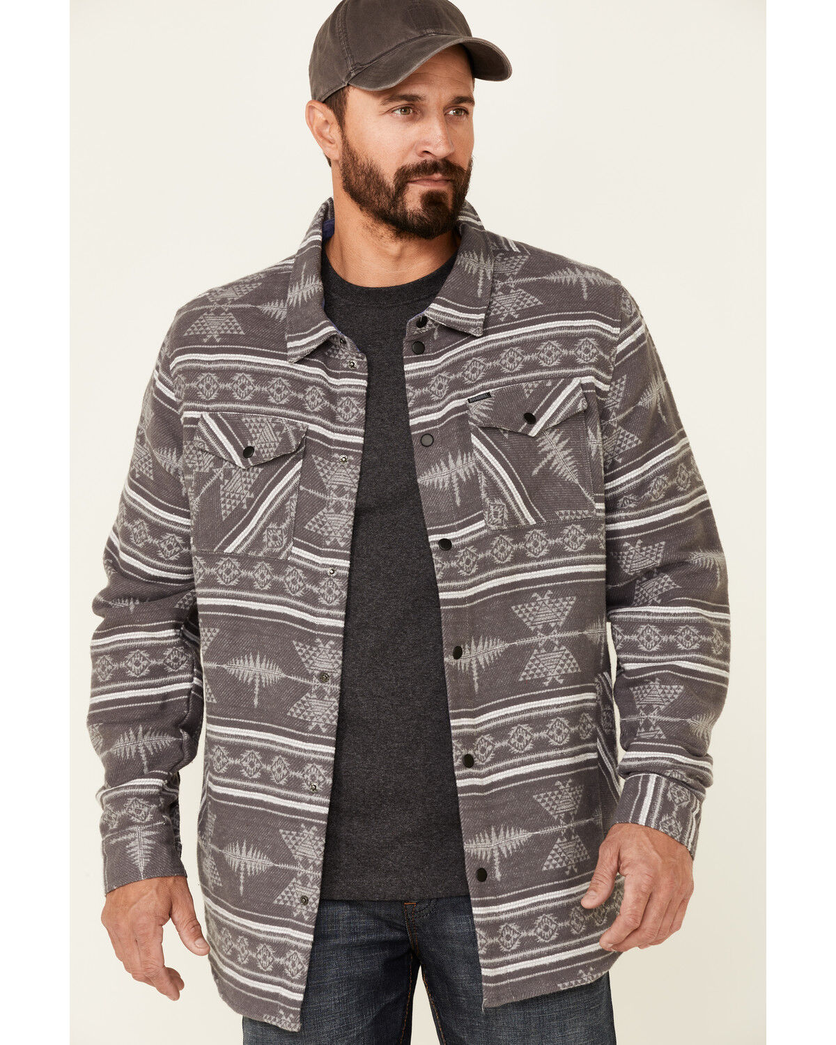 Image #1 - Rock & Roll Denim Men's Southwestern Jacquard Print Long Sleeve Button Down Shirt Jacket, Charcoal, hi-res