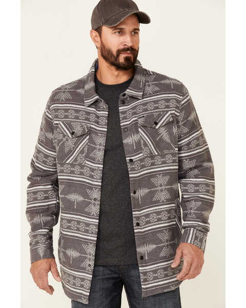 Rock & Roll Denim Men's Charcoal Southwestern Jacquard Print Long Sleeve Button-Down Shirt Jacket , Charcoal, hi-res