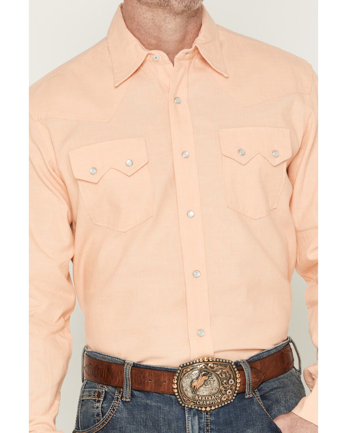 Image #3 - Wrangler X Cody Johnson Men's Solid Long Sleeve Pearl Snap Western Shirt, Orange, hi-res
