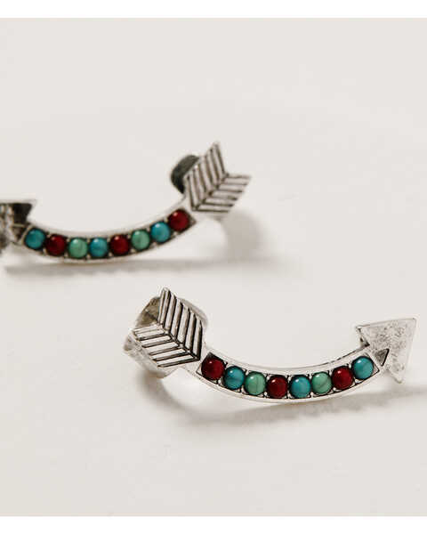 Image #2 - Shyanne Women's Wild Soul Double Arrow Turquoise & Red Earrings, Silver, hi-res