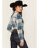 Image #4 - Wrangler Retro Women's Buffalo Plaid Print Long Sleeve Pearl Snap Flannel Shirt, Blue, hi-res