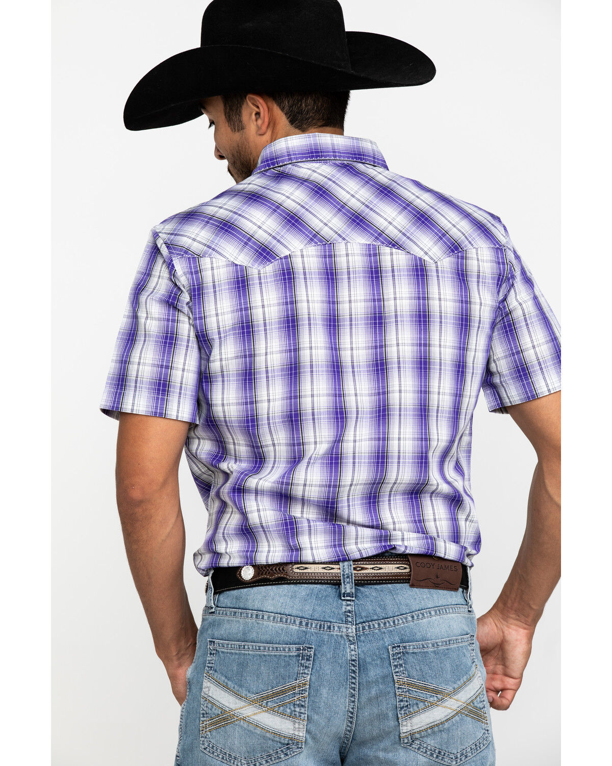 Image #2 - Wrangler Men's Purple Plaid Fashion Snap Short Sleeve Western Shirt , , hi-res