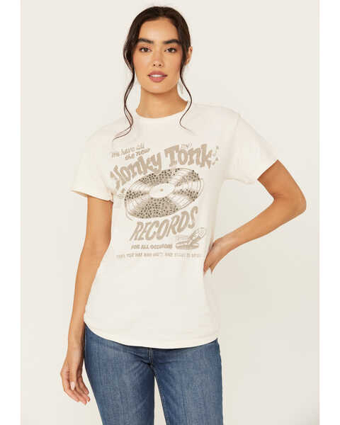 Image #1 - Youth in Revolt Women's Embellished Honky Tonk Short Sleeve Graphic Tee, Cream, hi-res