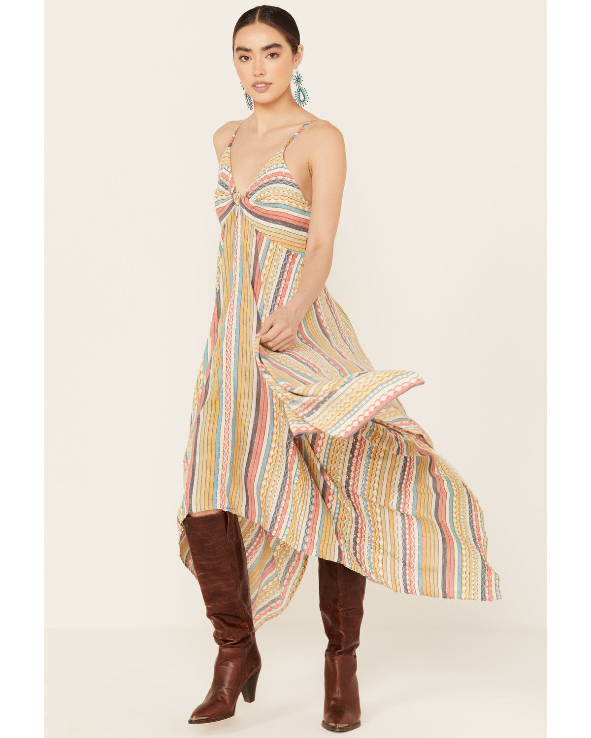 Image #1 - Angie Women's Knot Front Midi Dress, Multi, hi-res
