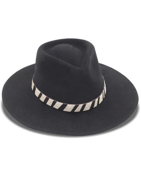 Nikki Beach Women's Zebra Sabi Western Felt Rancher Hat , Black, hi-res