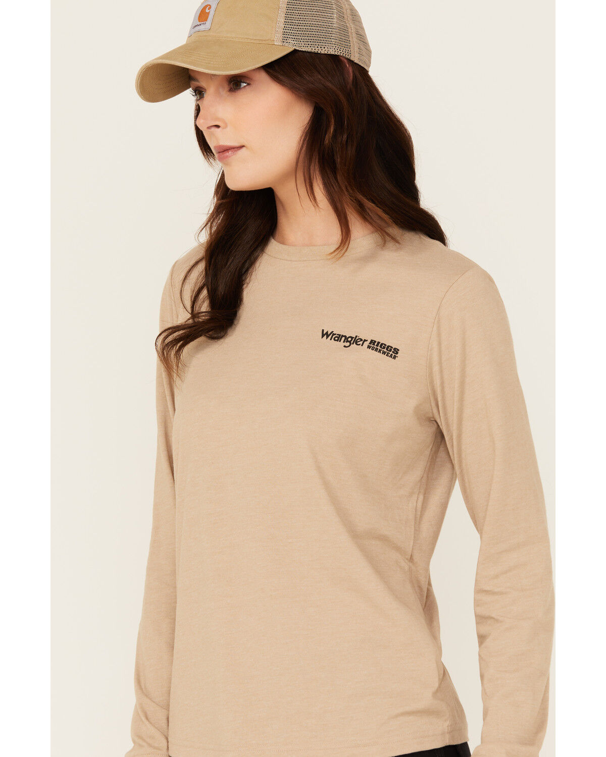 Image #4 - Wrangler RIGGS Women's Boot Barn Exclusive Moto Girl Long Sleeve Graphic Work Tee - Plus, Taupe, hi-res
